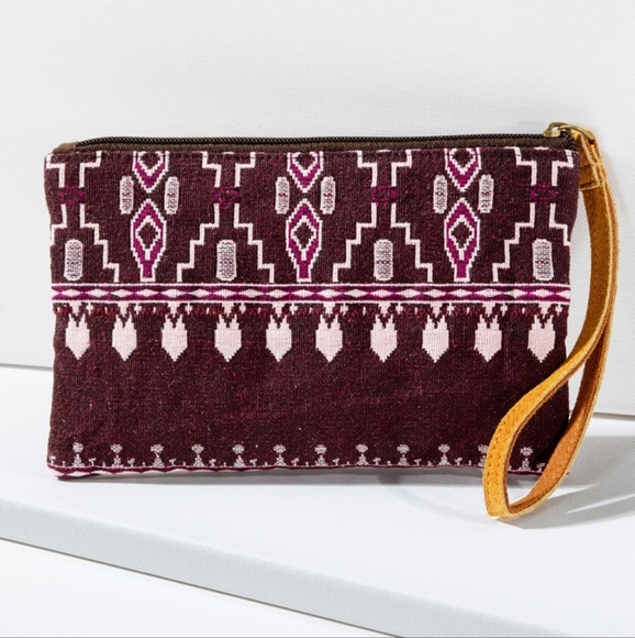 Handmade Hand Beaded Wristlet Clutch - Ethnic Inspired Design - Dyed Fine Cotton - Picture 3 of 6